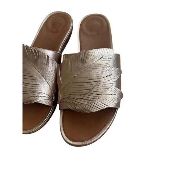 FITFLOP Rose Gold Leather Feather Cut Slide Sandals Size 8 - Picture 3 of 8